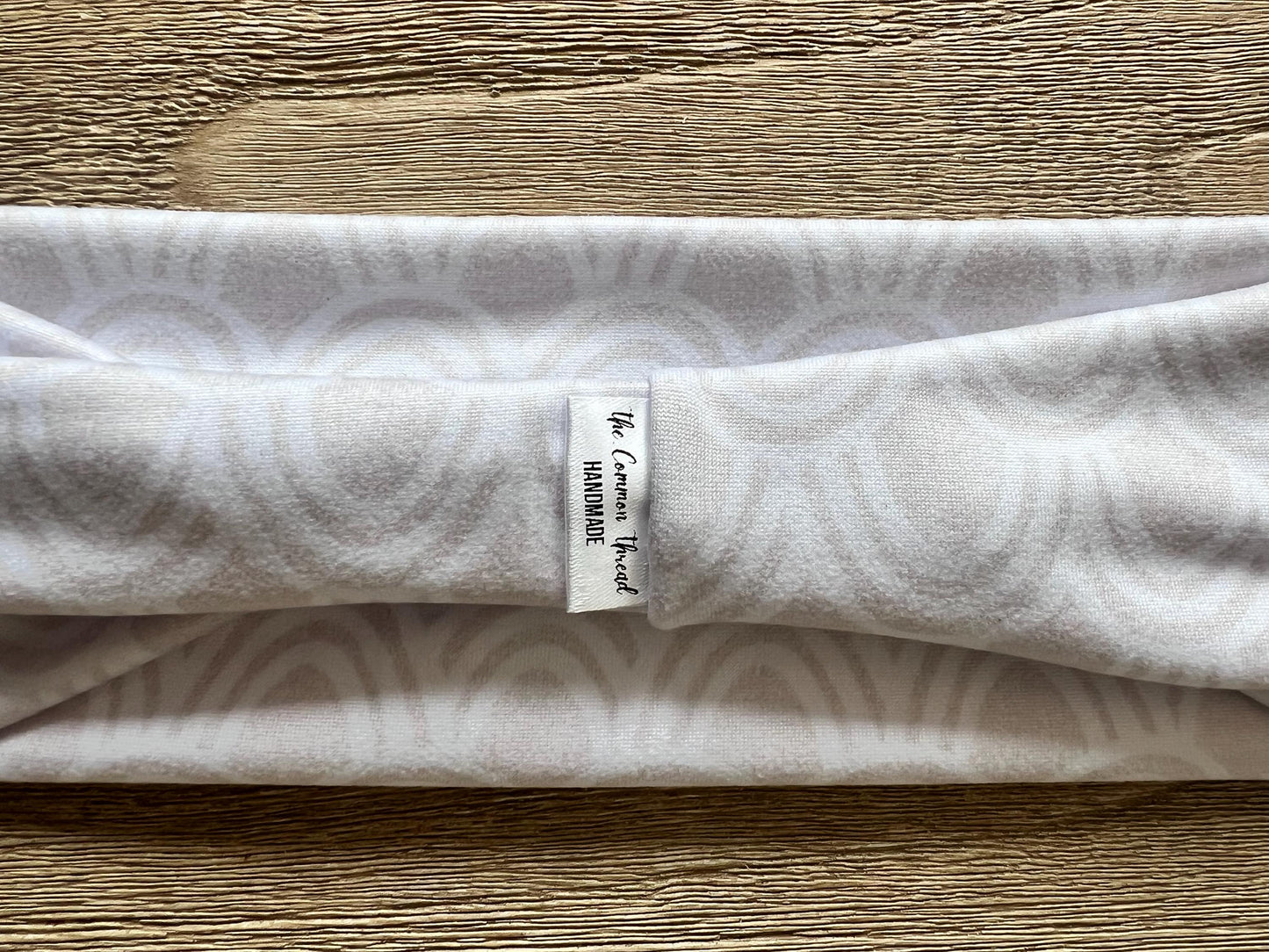 Modern Flat Headband - Oatmeal Scalloped Rainbows