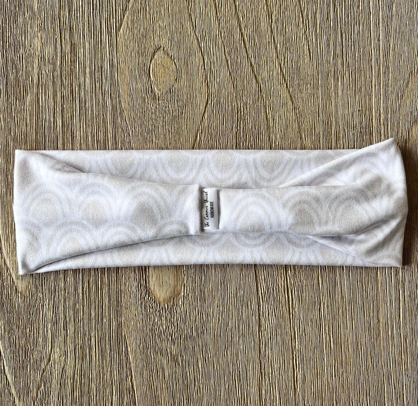 Modern Flat Headband - Oatmeal Scalloped Rainbows