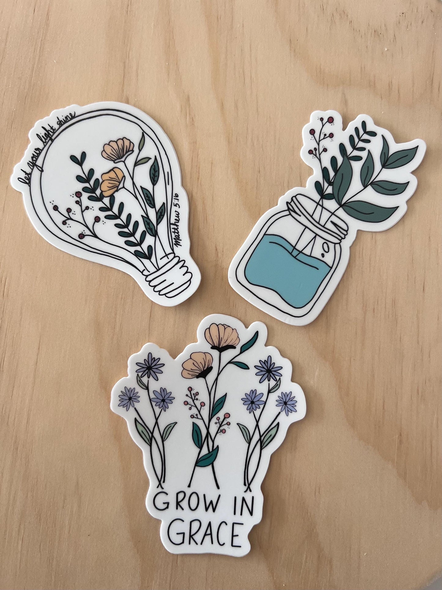 Grow in Grace Floral Vinyl Sticker