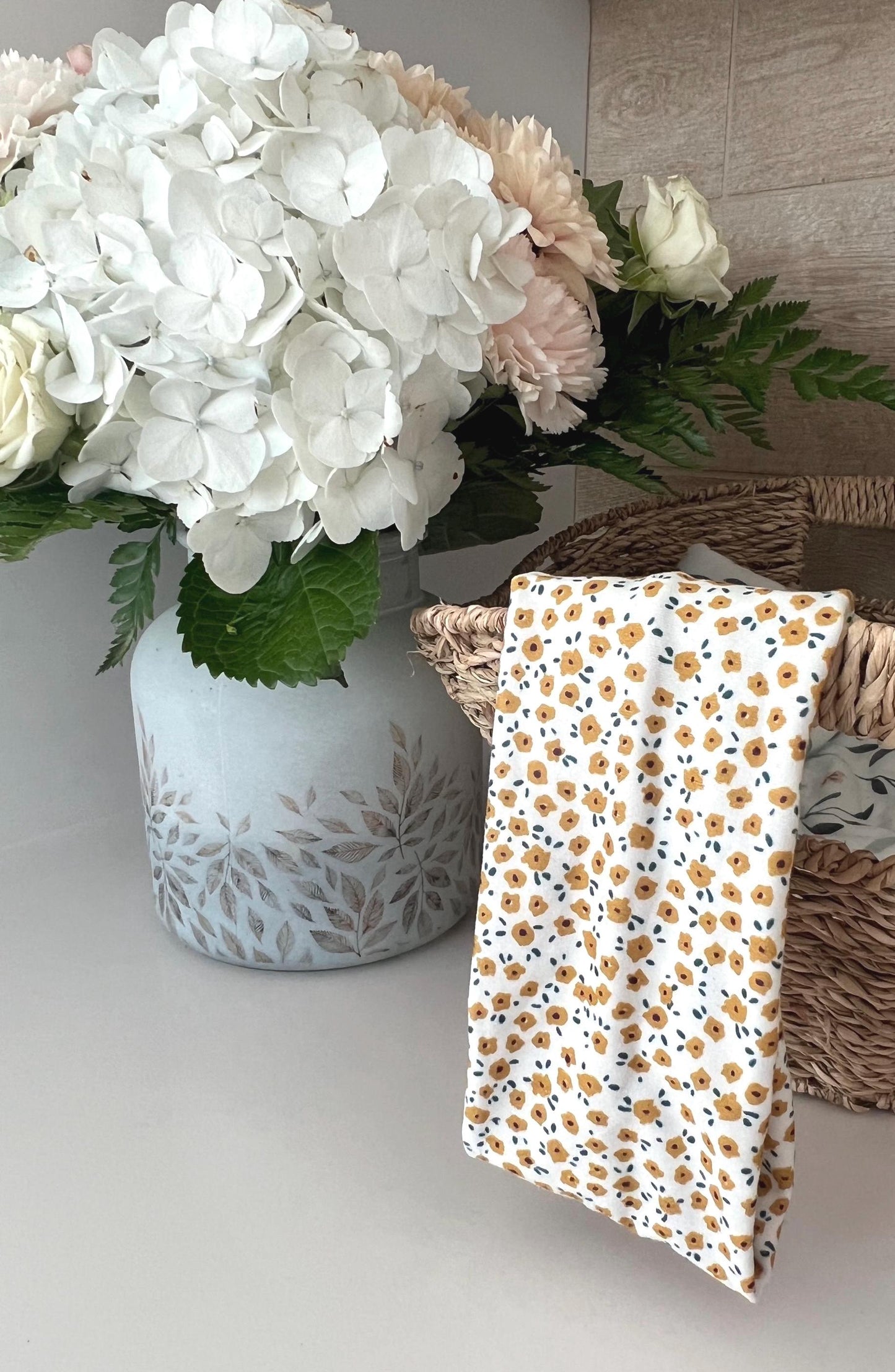 Modern Flat Headband - Petite Mustard Floral