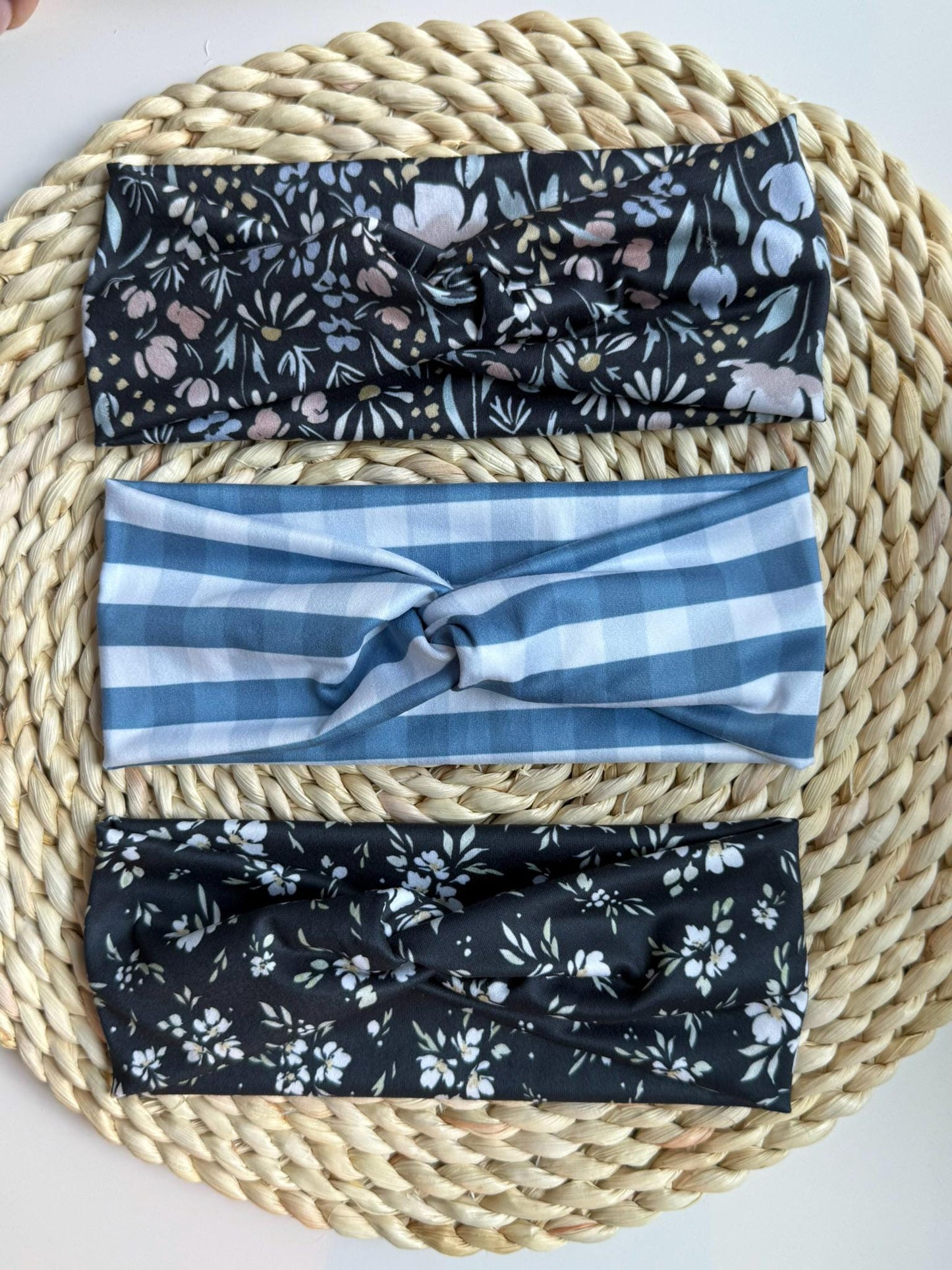 Stretchy, Buttery-Soft Headband - Blue Gingham