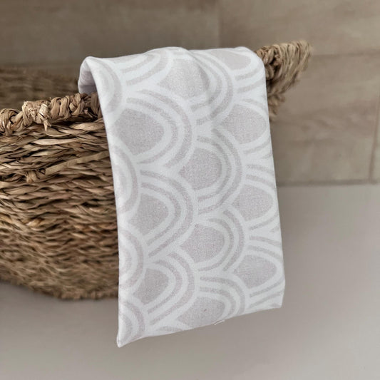 Modern Flat Headband - Oatmeal Scalloped Rainbows