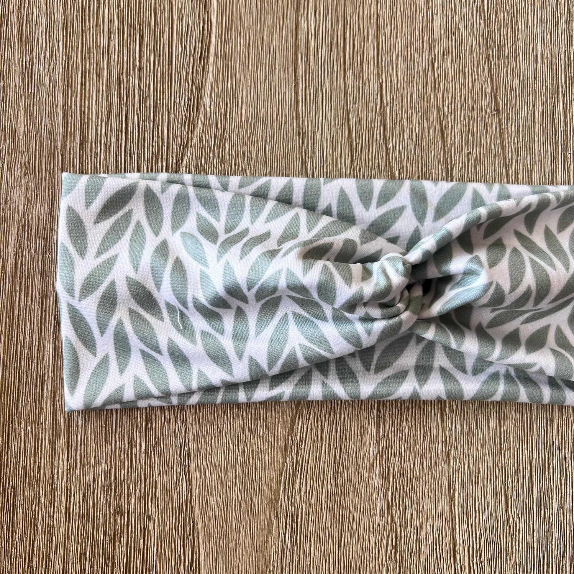 Twisted Knot Headband - Sage Green Leaves