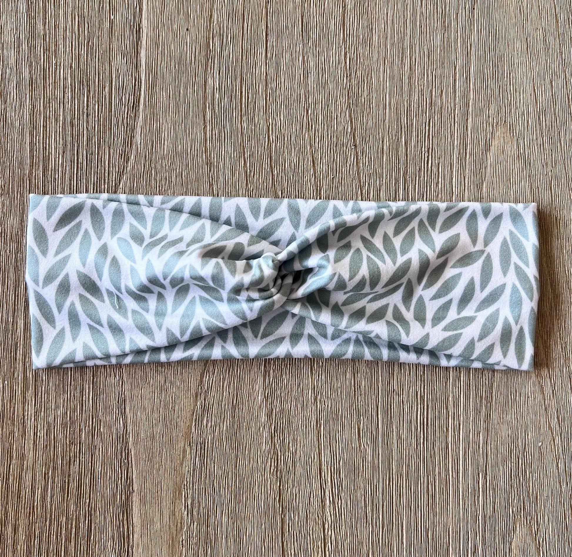 Twisted Knot Headband - Sage Green Leaves