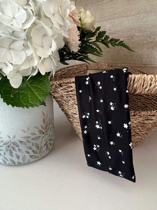 Modern Flat Headband - Black & White Florals
