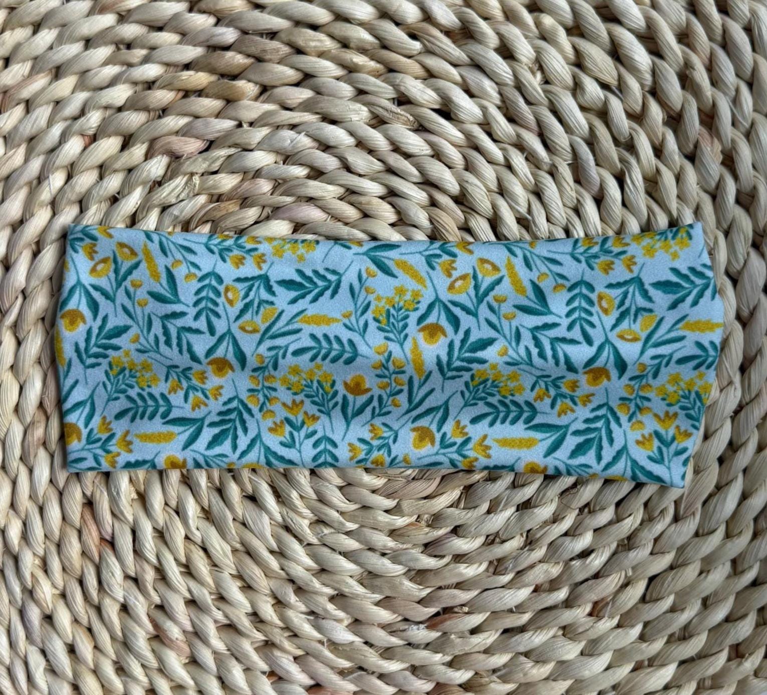 Stretchy, Buttery-Soft Headband - Teal Buttercups