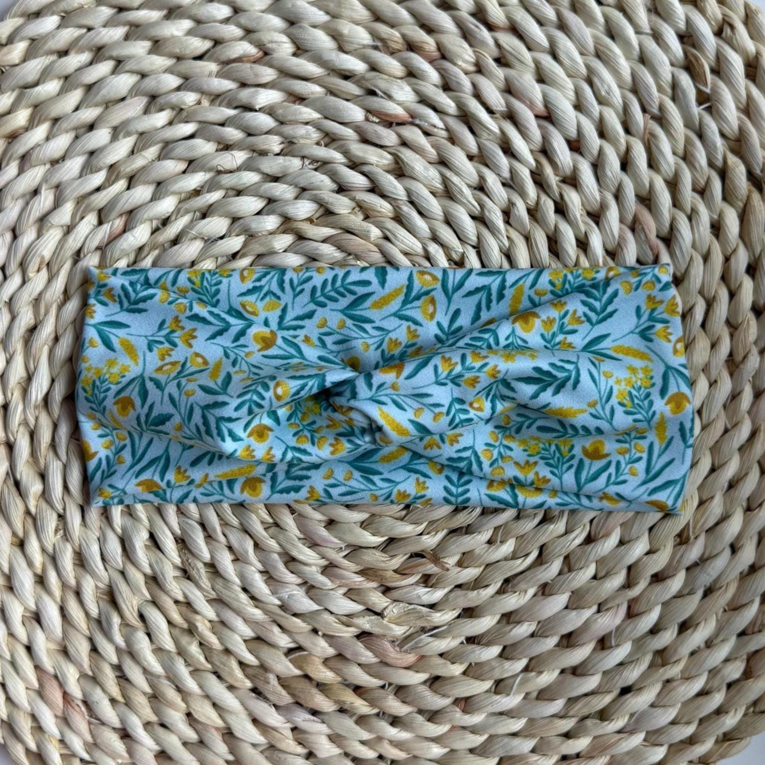 Stretchy, Buttery-Soft Headband - Teal Buttercups