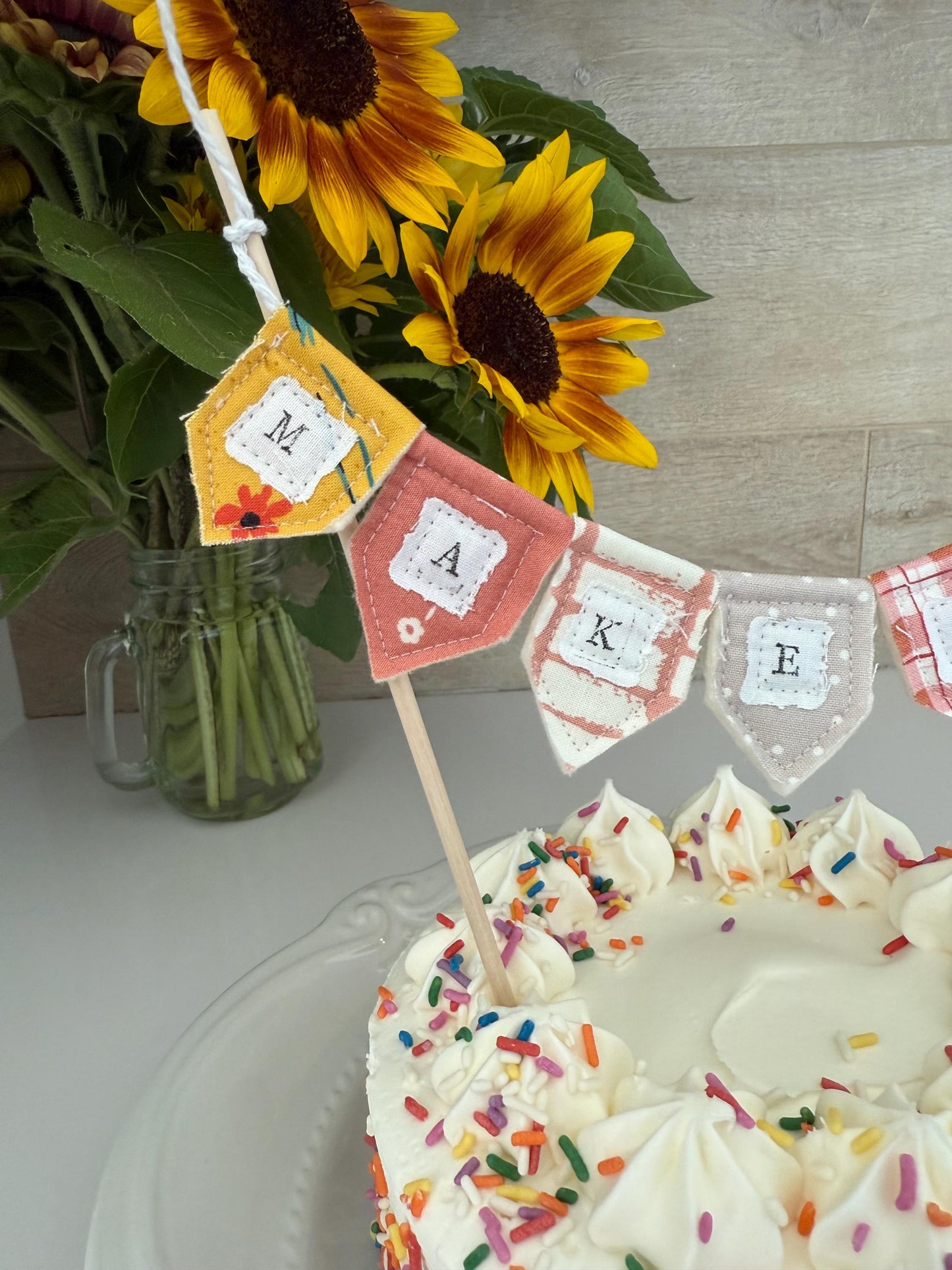 Personalized Floral Cake Topper Bunting: Handmade Birthday Party Decoration