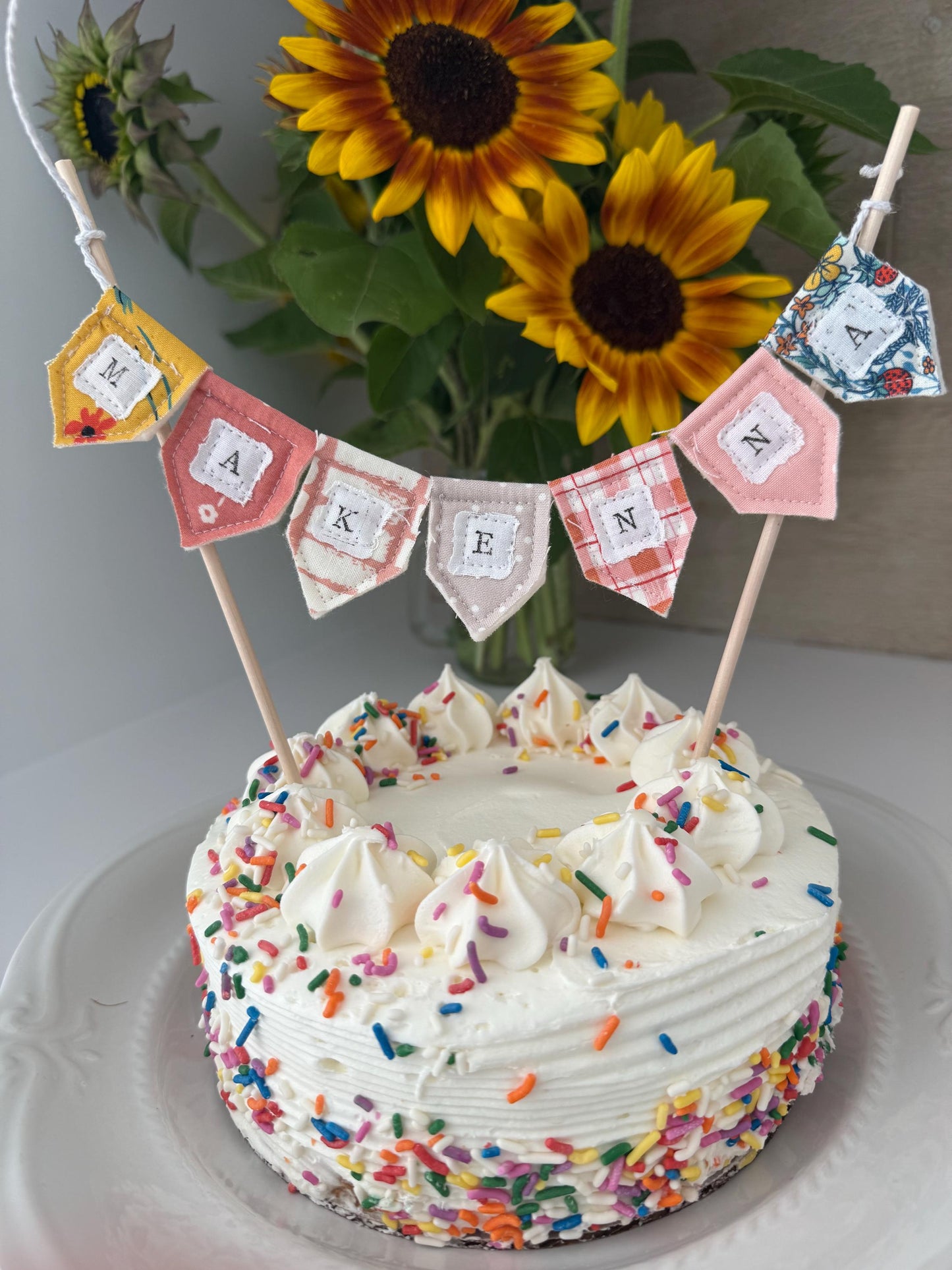 Personalized Floral Cake Topper Bunting: Handmade Birthday Party Decoration