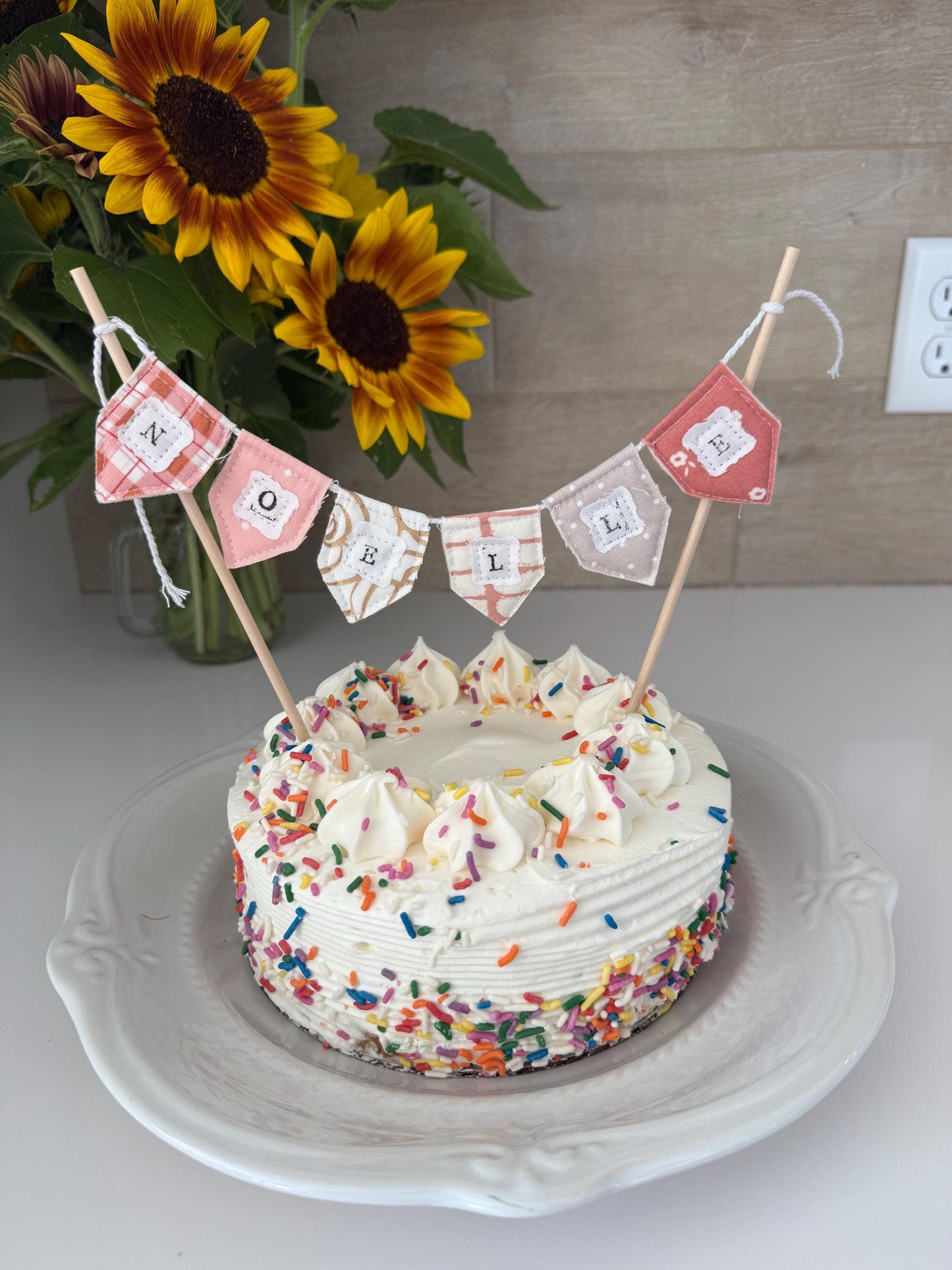 Personalized Floral Cake Topper Bunting: Handmade Birthday Party Decoration