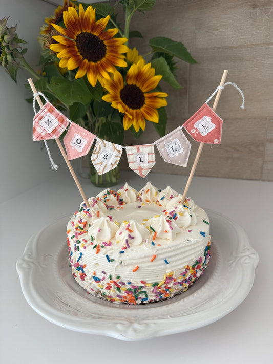 Personalized Floral Cake Topper Bunting: Handmade Birthday Party Decoration