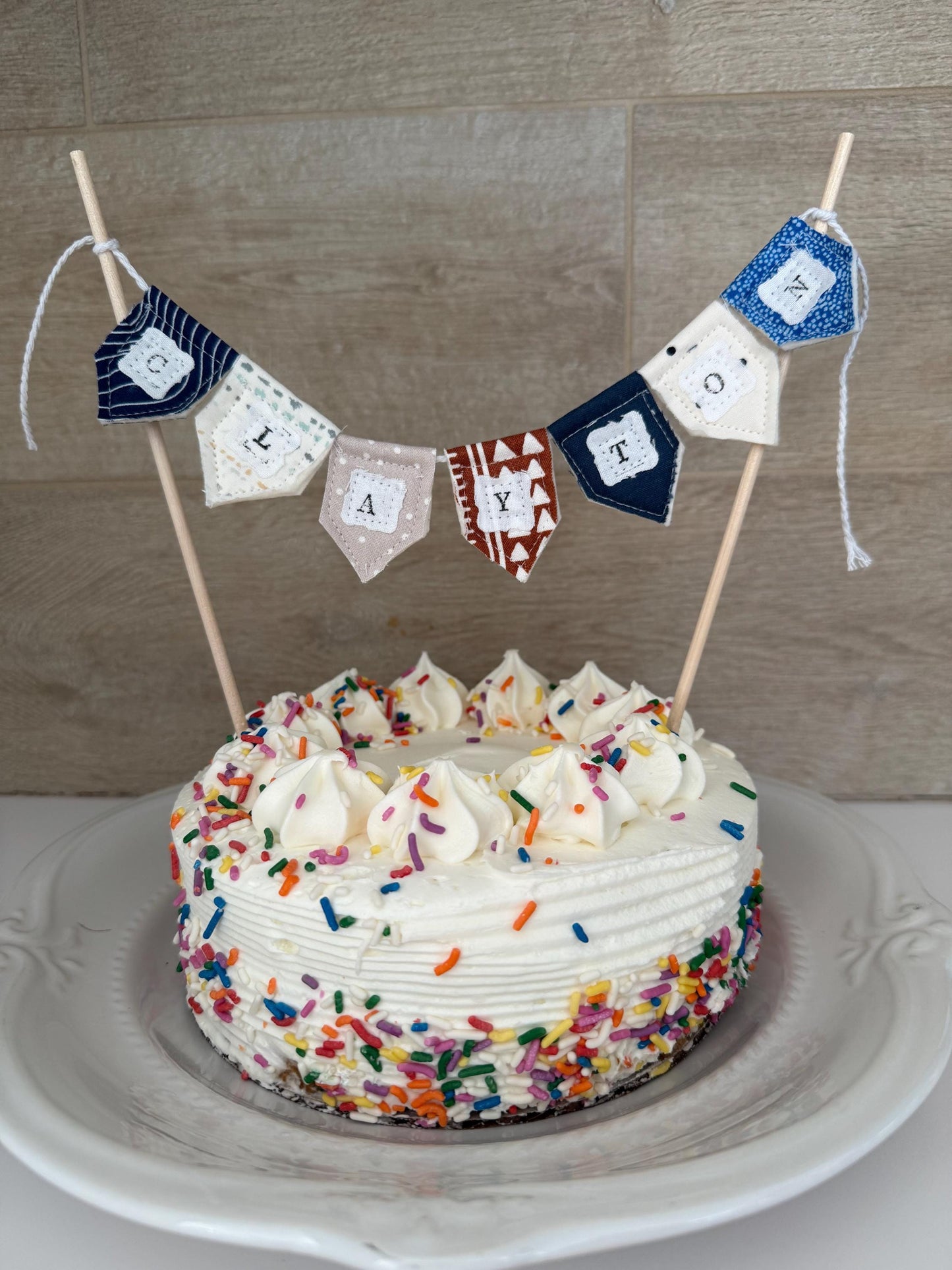 Personalized Floral Cake Topper Bunting: Handmade Birthday Party Decoration