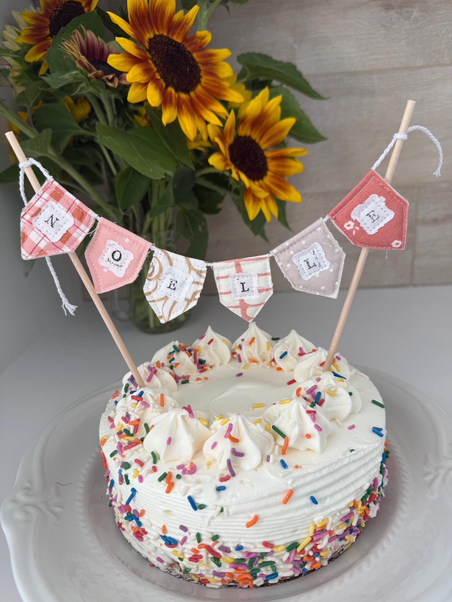 Personalized Floral Cake Topper Bunting: Handmade Birthday Party Decoration