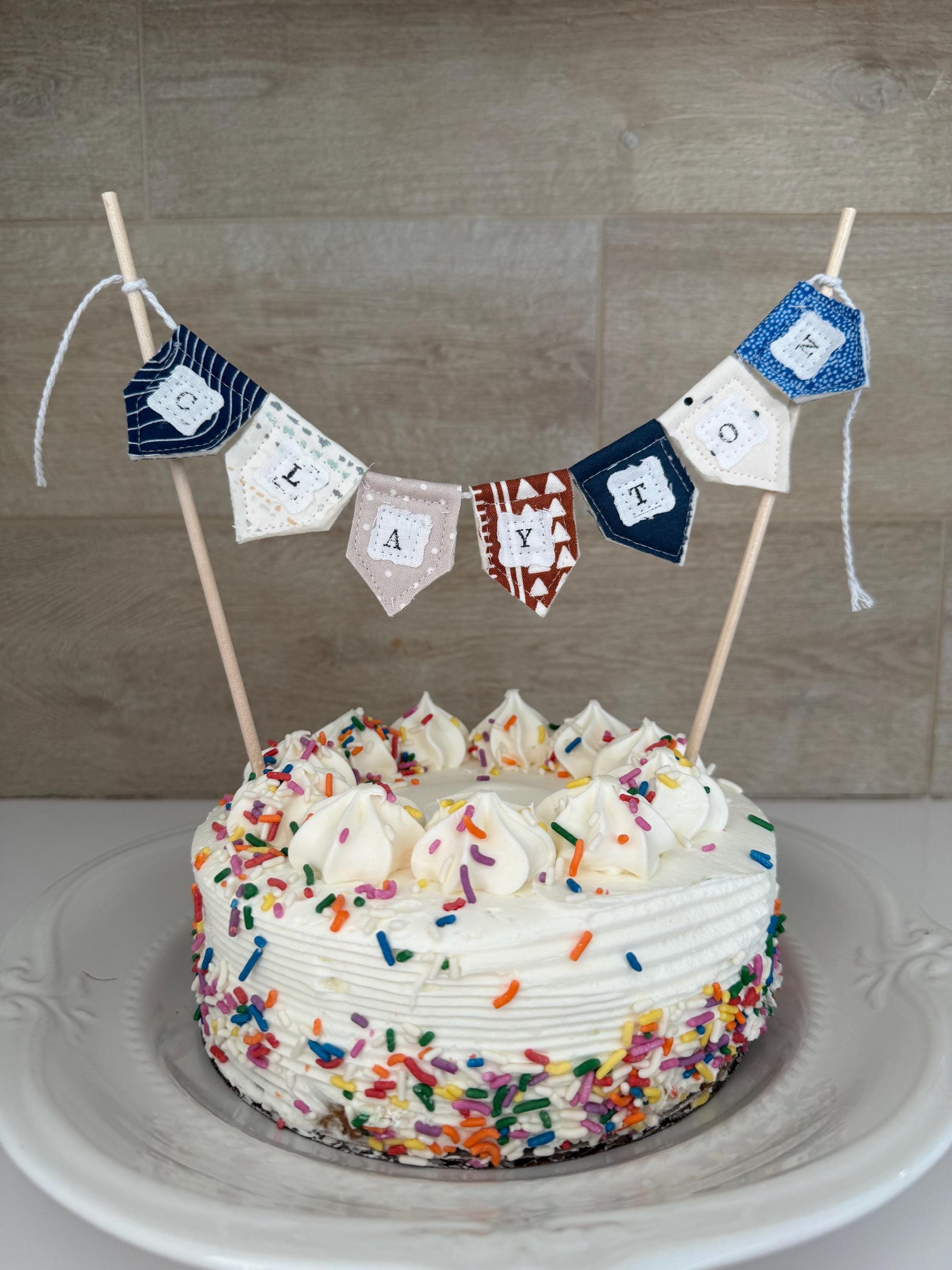 Personalized Floral Cake Topper Bunting: Handmade Birthday Party Decoration