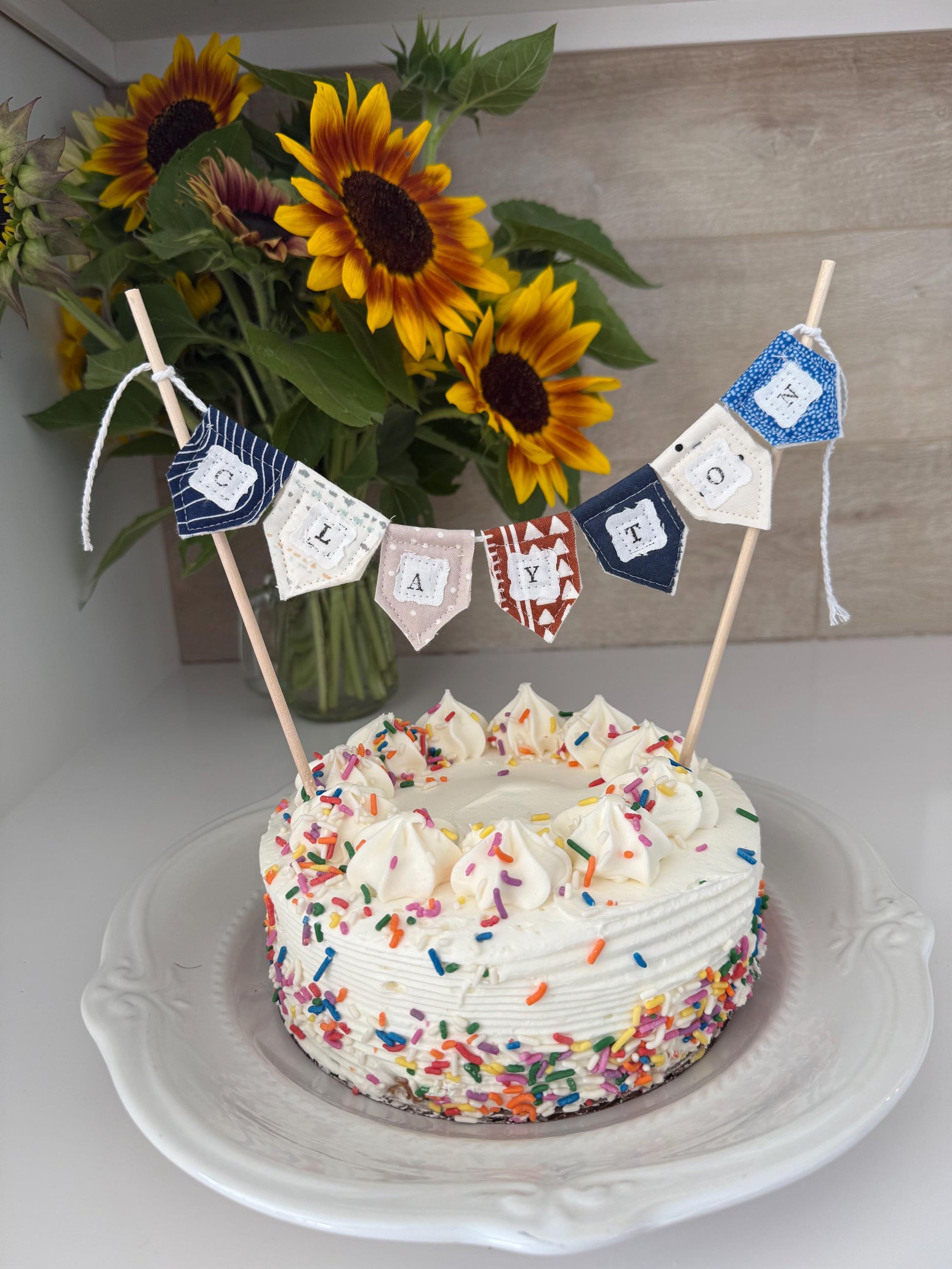 Personalized Floral Cake Topper Bunting: Handmade Birthday Party Decoration
