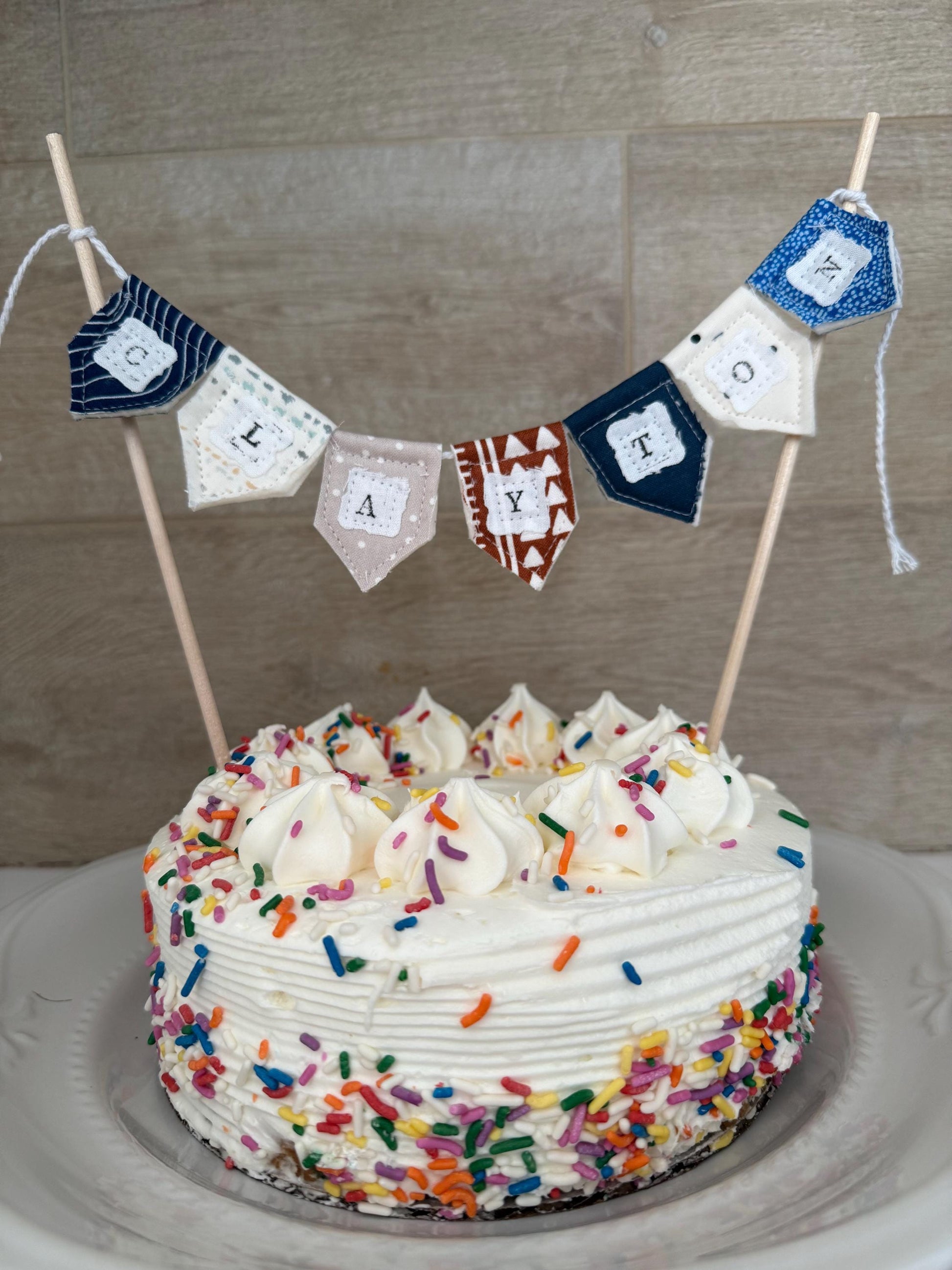 Personalized Floral Cake Topper Bunting: Handmade Birthday Party Decoration