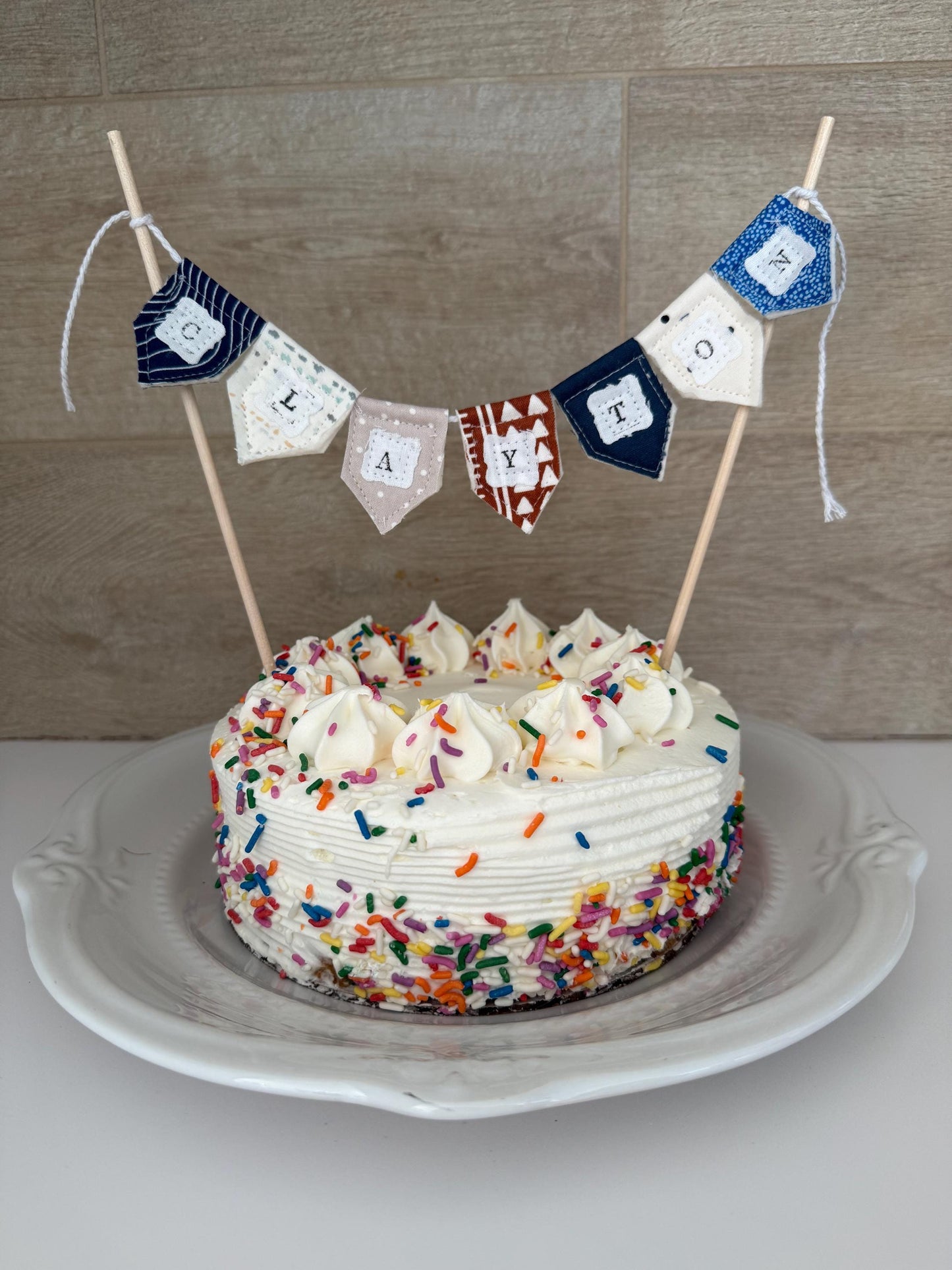 Personalized Floral Cake Topper Bunting: Handmade Birthday Party Decoration