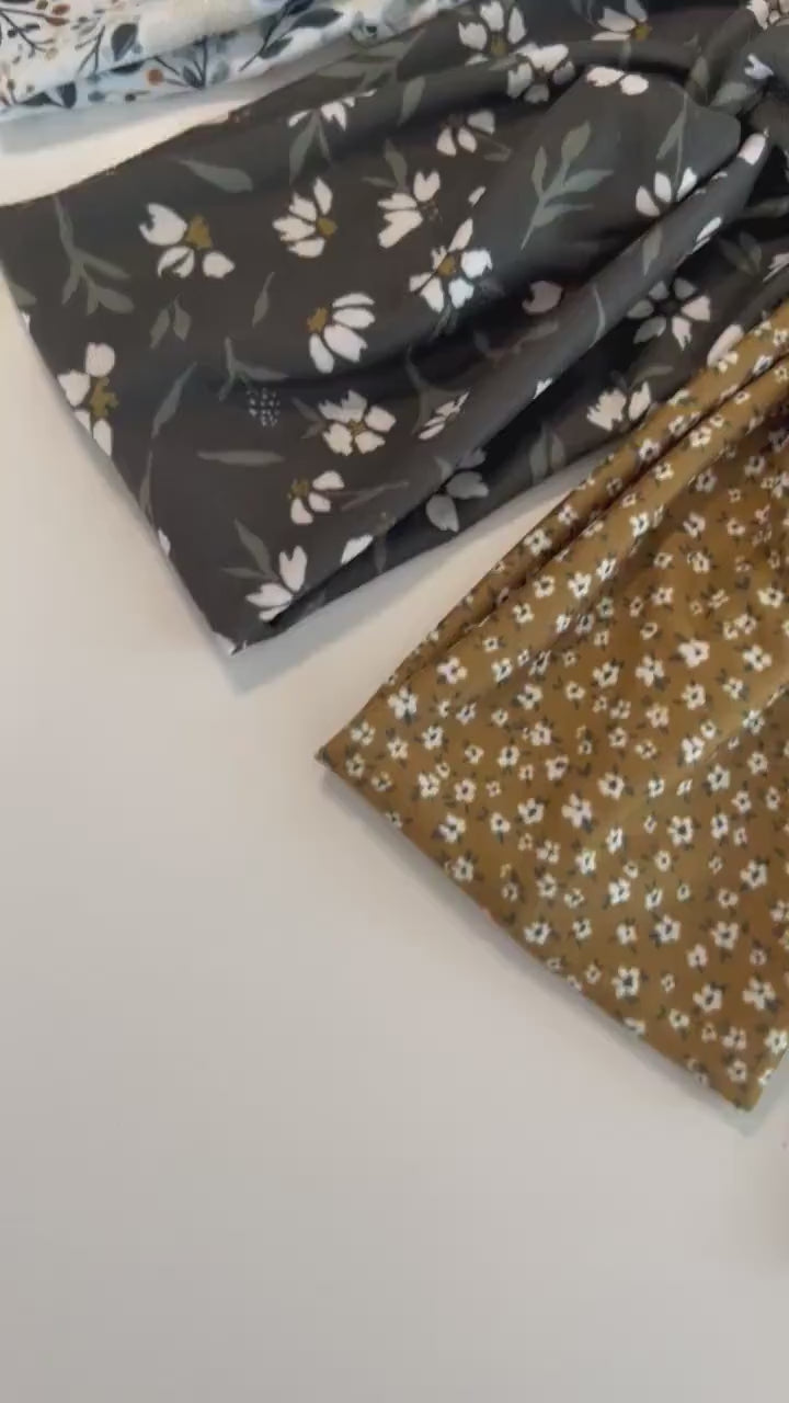 Modern Flat Headband - Black & White Florals