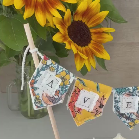 Personalized Floral Cake Topper Bunting: Handmade Birthday Party Decoration