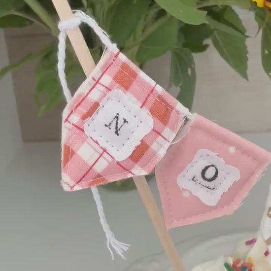 Personalized Floral Cake Topper Bunting: Handmade Birthday Party Decoration