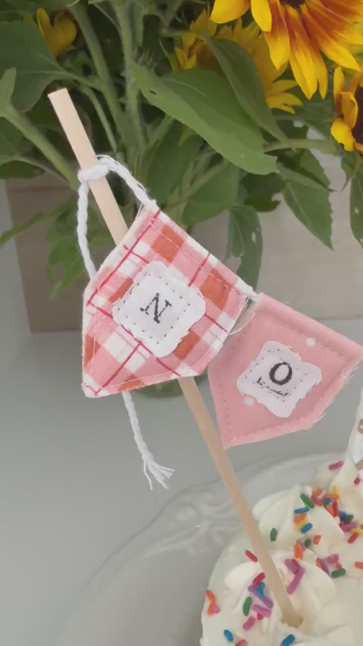 Personalized Floral Cake Topper Bunting: Handmade Birthday Party Decoration