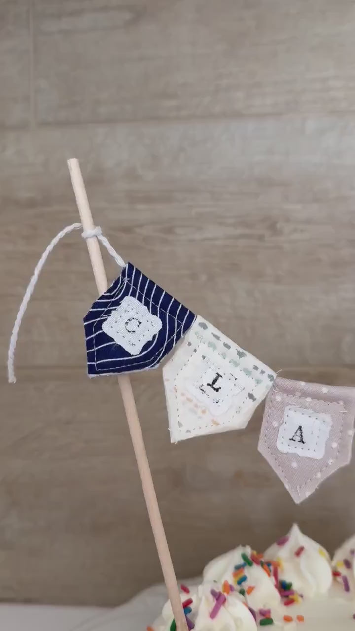 Personalized Floral Cake Topper Bunting: Handmade Birthday Party Decoration